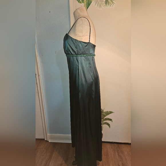 Teal Satin Maxi Dress. Spagetti Strap. Size 8. Gathered Waist - Picture 3 of 4